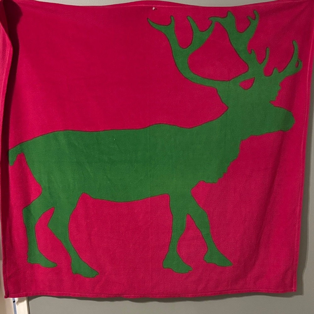 Vintage Old Navy Pink/Green Reindeer Blanket